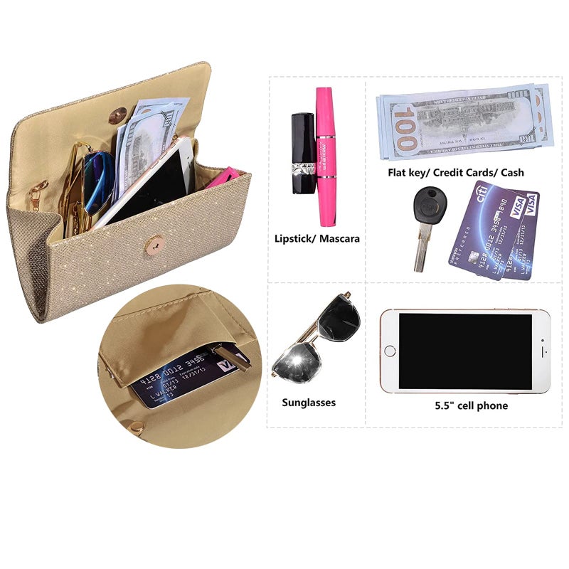 Outrip Women's Evening Bag Clutch Purse Glitter Party Wedding Handbag with Chain (Apricot) - Image 2